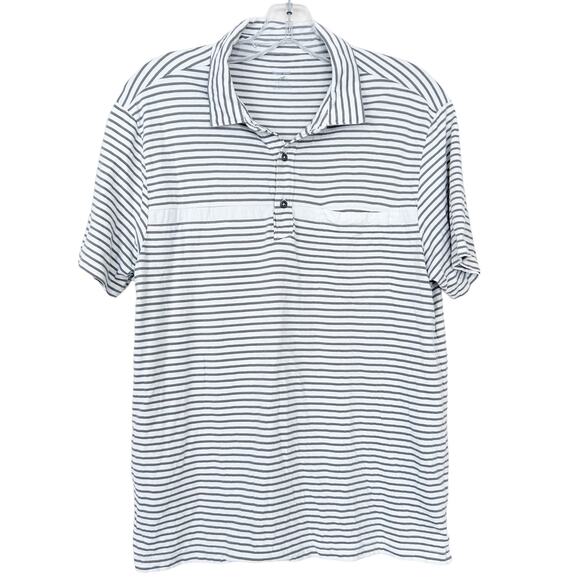 Horny Toad White Striped Organic Cotton Short Sleeve Polo Sz L - Picture 6 of 6